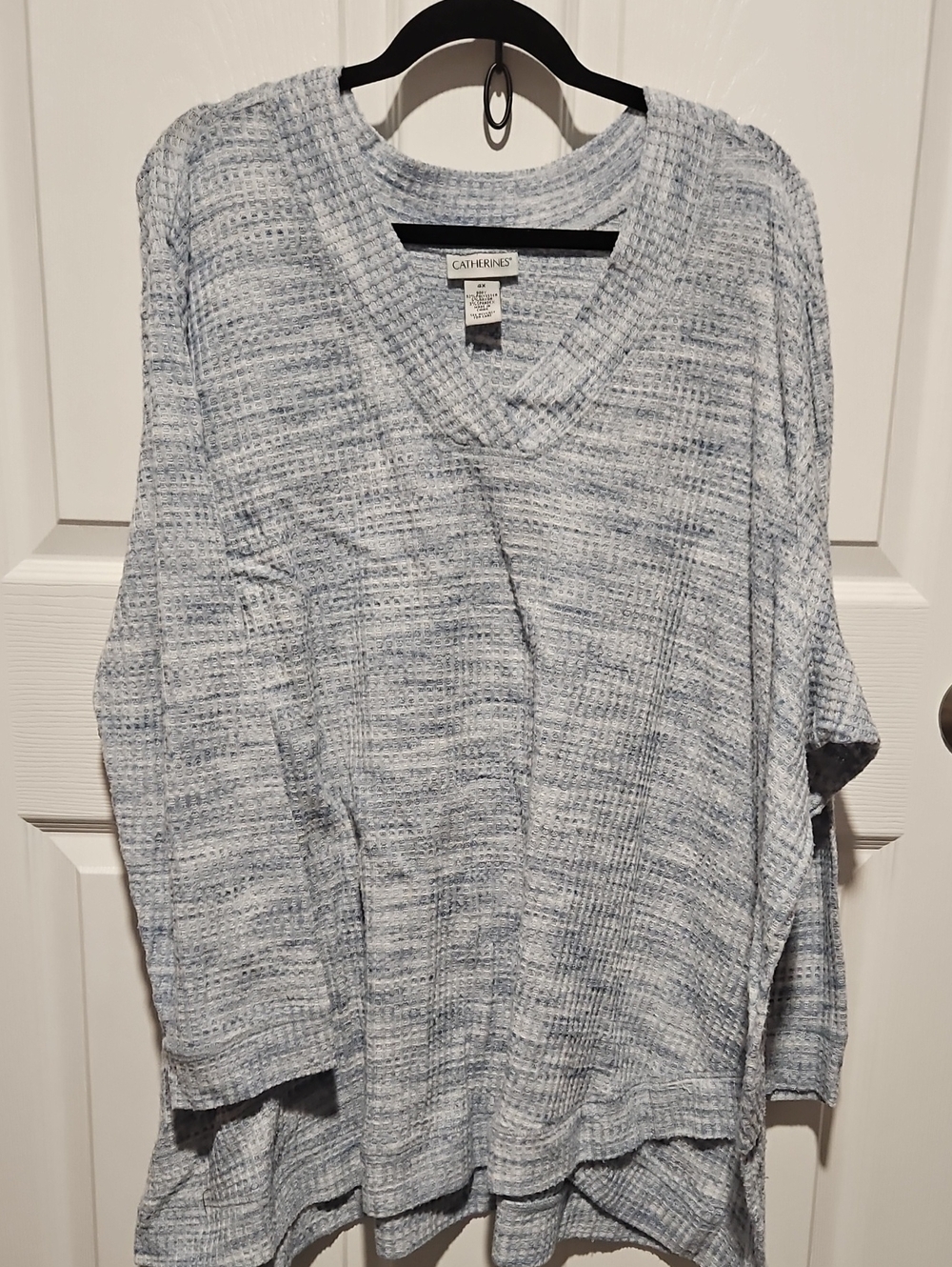 Catherines Heathered Light Blue V-Neck Waffle Knit Pullover Sweater - Picture 1 of 5